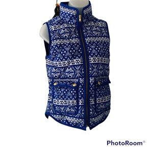 J.Crew EXCURSION VEST IN FAIR ISLE Petite PXXS Print Puffer Blue White NWT